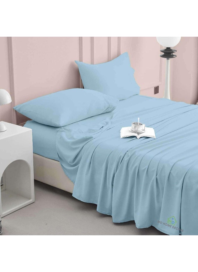 Generic - MD Home Decore 4 PCs Bed Sheet Set - 100% Egyptian Cotton - 600 Thread Count - 16 Inch Deep Pocket of Fitted Sheet Twin-XL Blue - Image 1