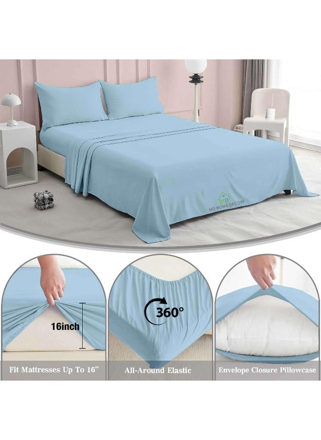 Generic - MD Home Decore 4 PCs Bed Sheet Set - 100% Egyptian Cotton - 600 Thread Count - 16 Inch Deep Pocket of Fitted Sheet Twin-XL Blue - Image 1