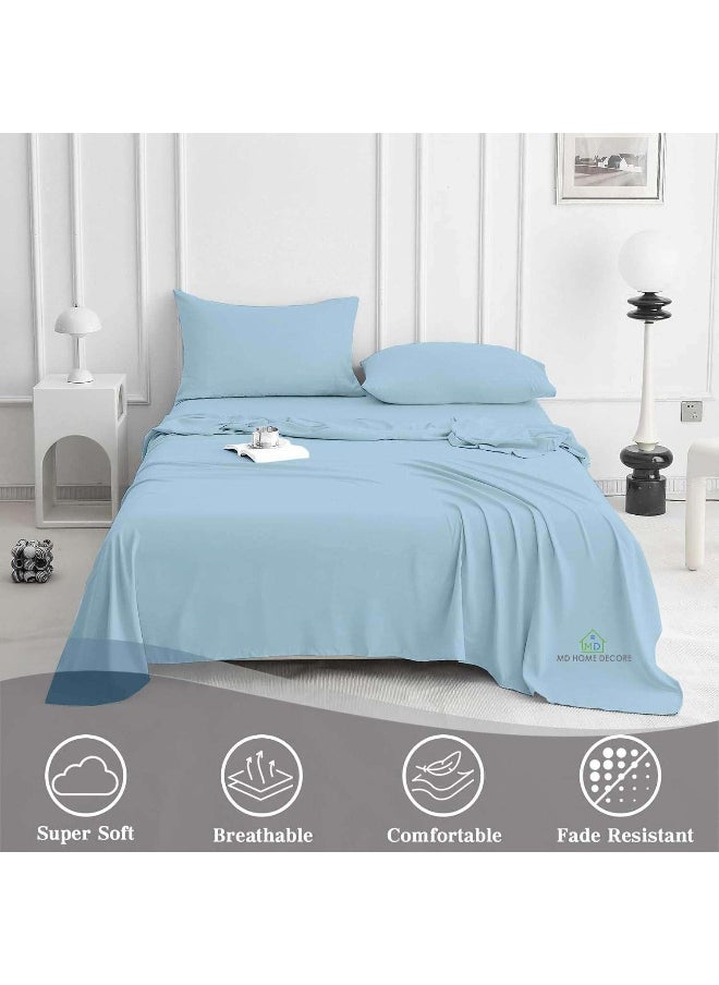 Generic - MD Home Decore 4 PCs Bed Sheet Set - 100% Egyptian Cotton - 600 Thread Count - 16 Inch Deep Pocket of Fitted Sheet Twin-XL Blue - Image 1