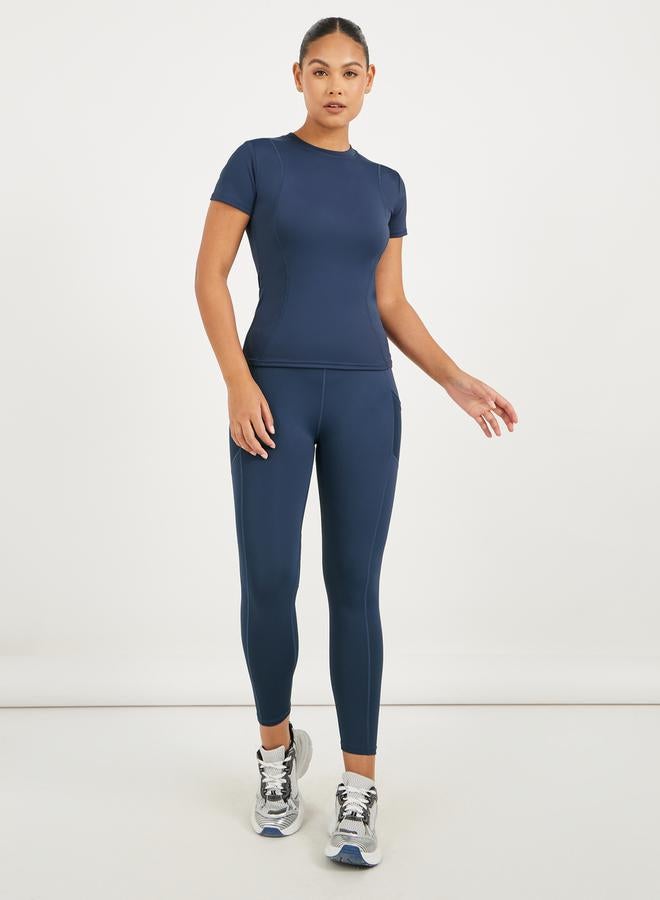 Styli Side Mesh Pocket Broad Waistband Leggings - Image 2