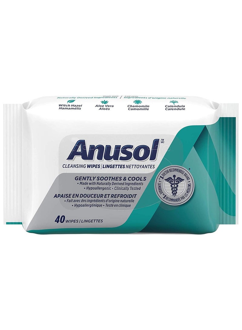Anusol Cleansing Hypoallergenic Cooling Flushable Wipes 40 Count - Image 1
