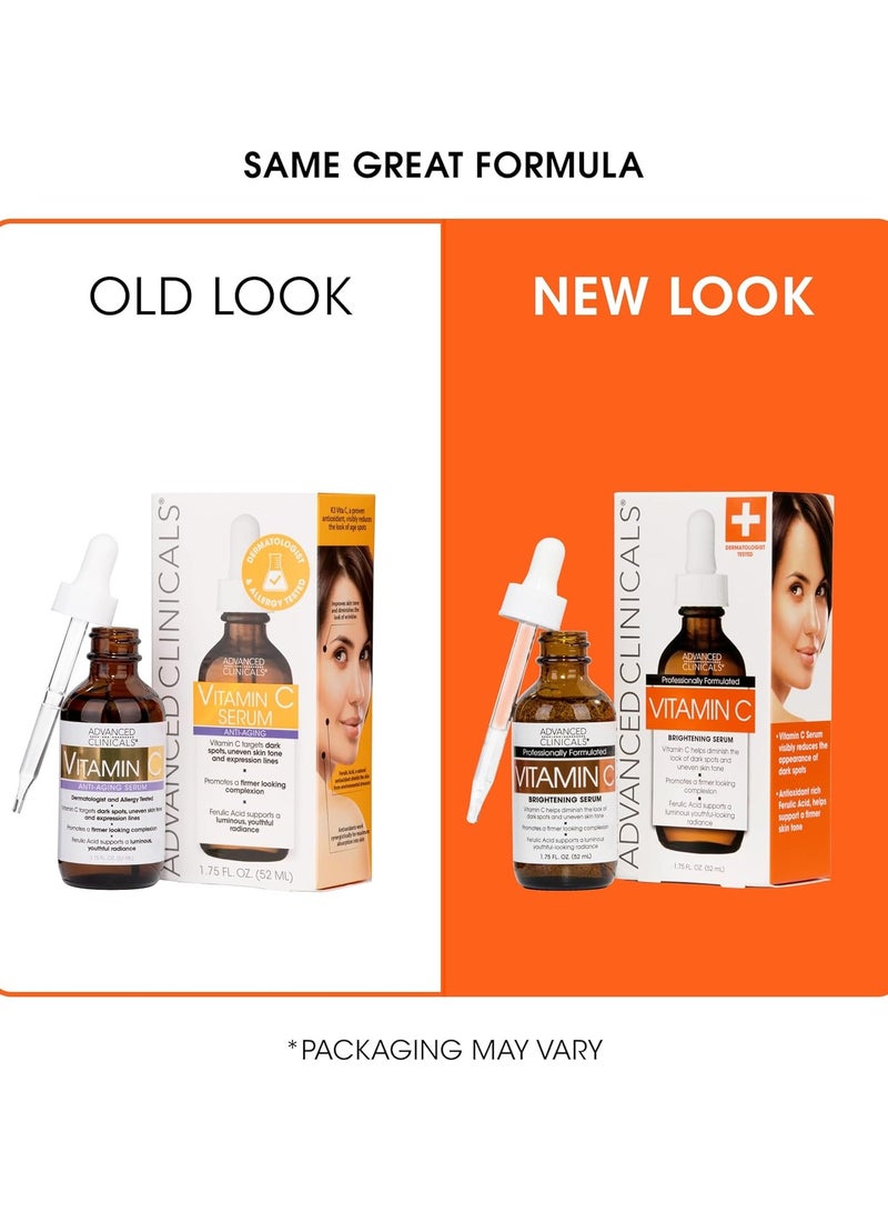 Advanced Clinicals Vitamin C Brightening Serum 52ml | Anti-Aging Facial Serum with Hyaluronic Acid & Ferulic Acid | Helps Fade Dark Spots, Improve Skin Tone & Restore Radiance - Image 4