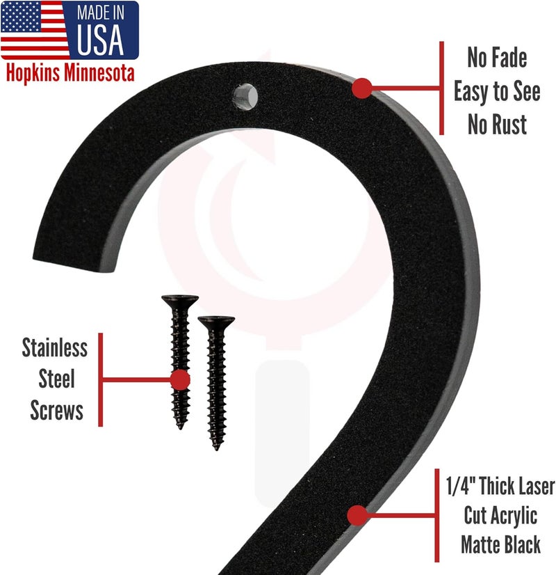 Discovered Designs 6" (2) Modern Address House Numbers for Outside - Easy to Install 3D Matte Black Acrylic Individual Numbers for Address on House, Weatherproof No Rust, Made in USA, Includes 2 - 3/4" Screws, Door Mailbox Number Home Address Number - Image 4