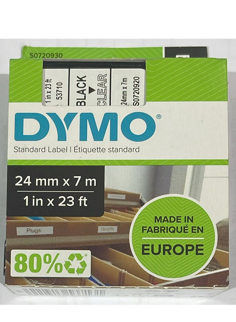 Dymo tape cartridge 24mm black on clear tape original DY-53710