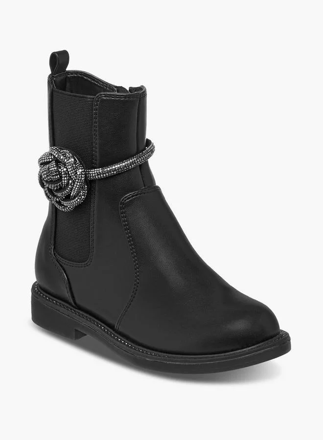 Celeste Girls' Floral Accent High Cut Boots with Zip Closure