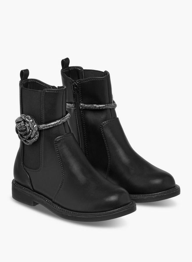 سيليست بوت بناتي بكعب عالٍ مزين بالزهور مع سحاب إغلاق - Image 3