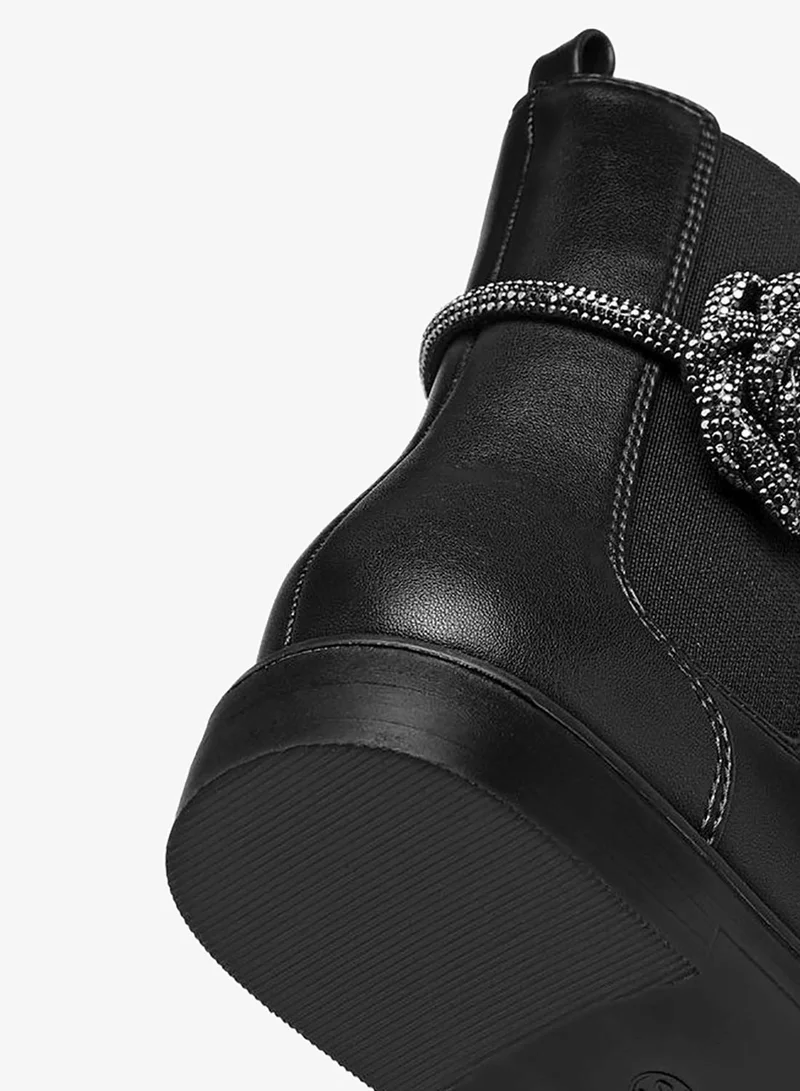 Celeste BLACK Girls' Floral Accent High Cut Boots with Zip Closure for Women | Best Price UAE