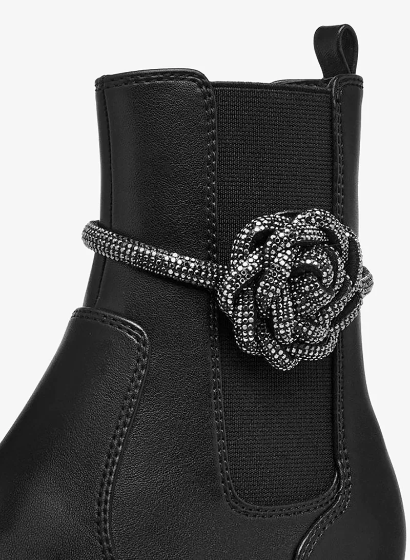 Celeste BLACK Girls' Floral Accent High Cut Boots with Zip Closure for Women | Best Price UAE