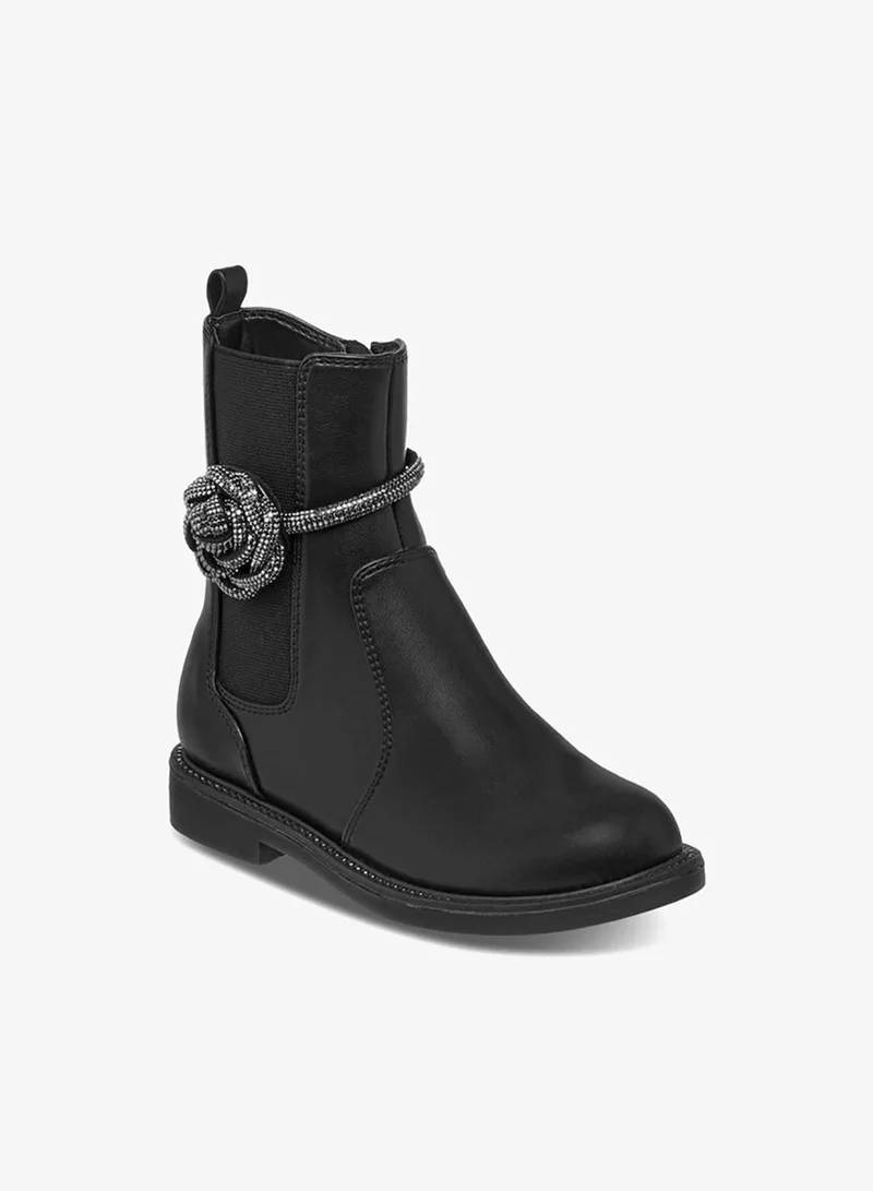Celeste BLACK Girls' Floral Accent High Cut Boots with Zip Closure for Women | Best Price UAE