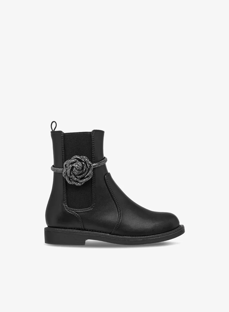 Celeste Girls' Floral Accent High Cut Boots with Zip Closure