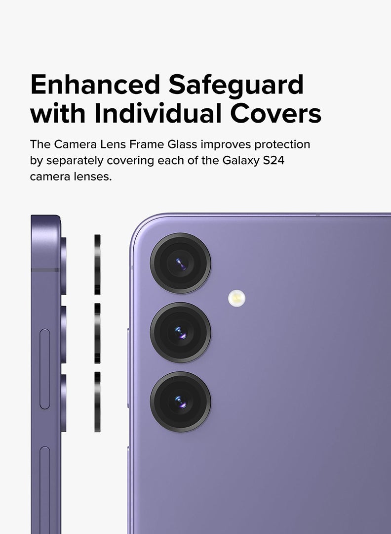 Theodor S23/ S23 Plus/ S24 5 Pcs Camera Lens Protector With 9H Tempered HD Glass Camera Cover Anti Scratch Aluminum Alloy Camera Ring, Phantom Black  - Image 4