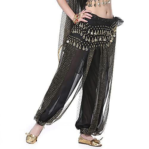 VRITRAZ Women's Chiffon Belly Dance Heart Design Chiffon Top, Harem Pants and Hip Scarf with Coins | Oriental Dance Costume Set for Stage Performance, Zumba, Halloween & Fancy Dress (Black) - Image 3
