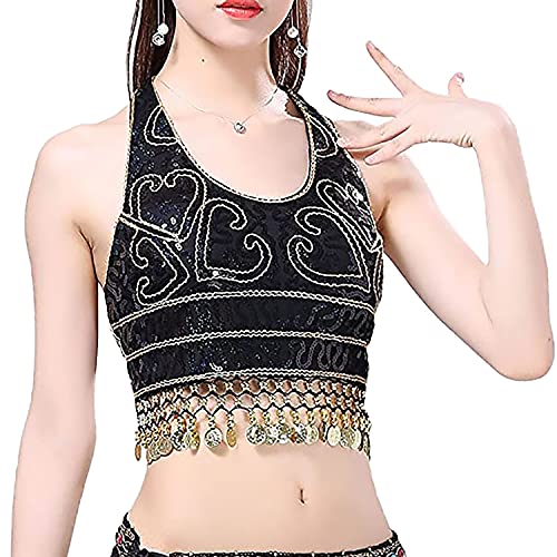 VRITRAZ Women's Chiffon Belly Dance Heart Design Chiffon Top, Harem Pants and Hip Scarf with Coins | Oriental Dance Costume Set for Stage Performance, Zumba, Halloween & Fancy Dress (Black) - Image 5