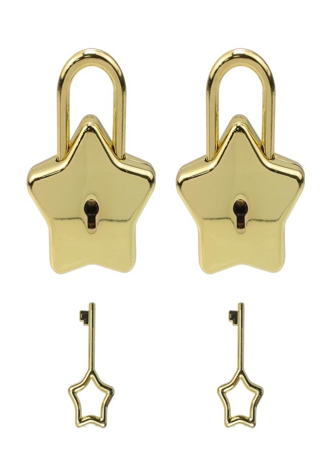 Oedema Star Shape Padlock Gold Mini Padlock with Key Zinc Alloy Small Lock for Diary, Jewelry Box, Drawer, Pack of 2 - Image 1