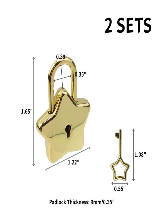 Oedema Star Shape Padlock Gold Mini Padlock with Key Zinc Alloy Small Lock for Diary, Jewelry Box, Drawer, Pack of 2 - Image 2