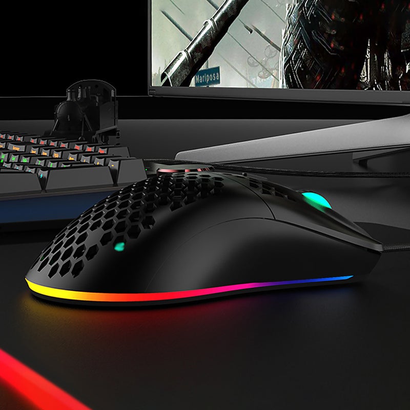 AJ390 إصبع ألعاب سلكي USB بـ 7 مفاتيح ووضوح دقيق قابل للتعديل وتصميم إرجوني وتصميم مصفرح مجوف أبيض - Image 2