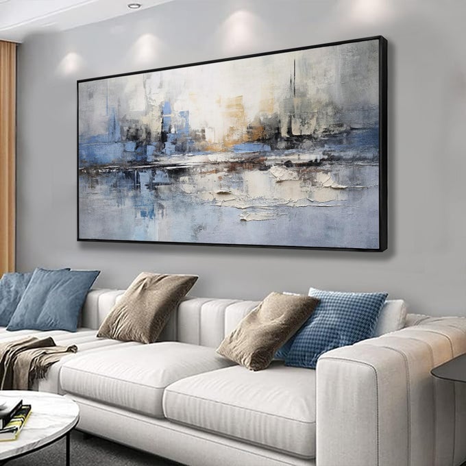 ABSTRACT WALL ART WALL DECOR BLUE AND GRAY WHITE MODERN CANVAS ART PRINT ABSTRACT ARTWORK FRAMED PICTURES FOR LIVING ROOM BEDROOM BATHROOM OFFICE HOME DECOR CAN BE HUNG DIRECTLY 20X 40