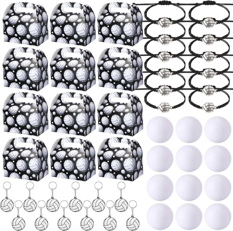 Teling 48 Pcs Volleyball Party Favors Include 12 Volleyball Treat Candy Goodie Gift Boxes 12 Mini Stress Balls 12 Keychains 12 Bracelets for Volleyball Birthday Decor Sport Party Supplies - Image 1