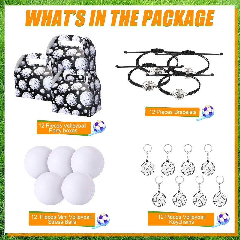 Teling 48 Pcs Volleyball Party Favors Include 12 Volleyball Treat Candy Goodie Gift Boxes 12 Mini Stress Balls 12 Keychains 12 Bracelets for Volleyball Birthday Decor Sport Party Supplies - Image 2
