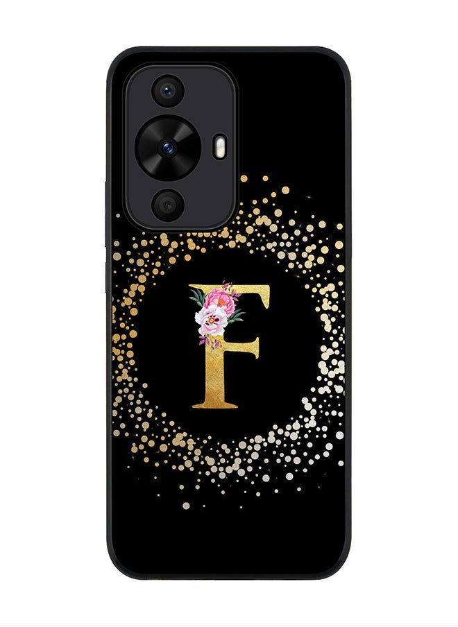 Stylizedd Rugged Black edge case for Huawei nova 12s / Huawei nova 11/ Huawei nova 12 Lite 4G,Custom Monogram Initial Letter Floral Pattern Alphabet - F (Black)  - Image 1