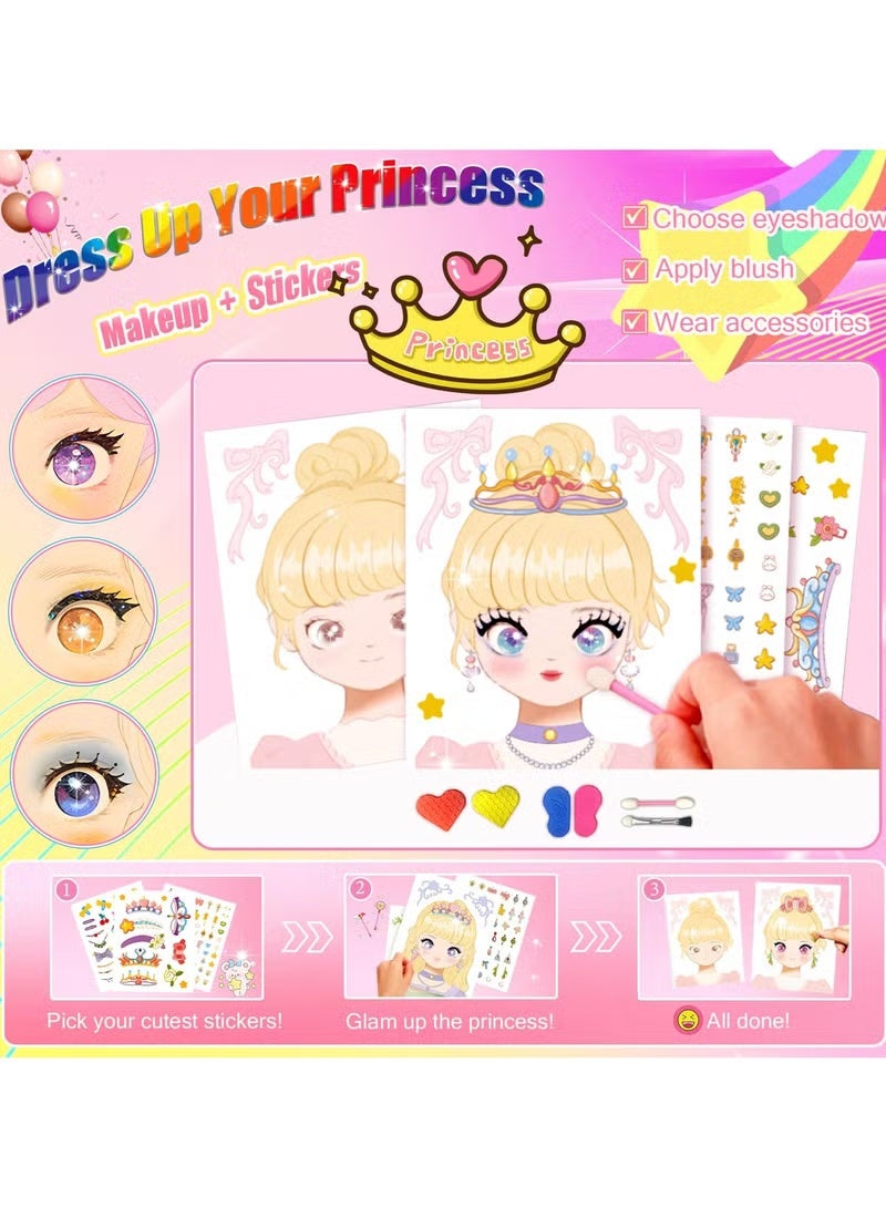 أورافلي مجموعة 4 في 1 من الورق لتزيين الملابس بنفسك، لعبة ملصقات للأطفال، مكياج ورقي، رسم ماسي للأميرة، ملصقات ممتعة من رقائق معدنية، هدية للفتيات من سن 3 و4 و5 و6 و7 و8 و9 سنوات فما فوق (وردي) - Image 3