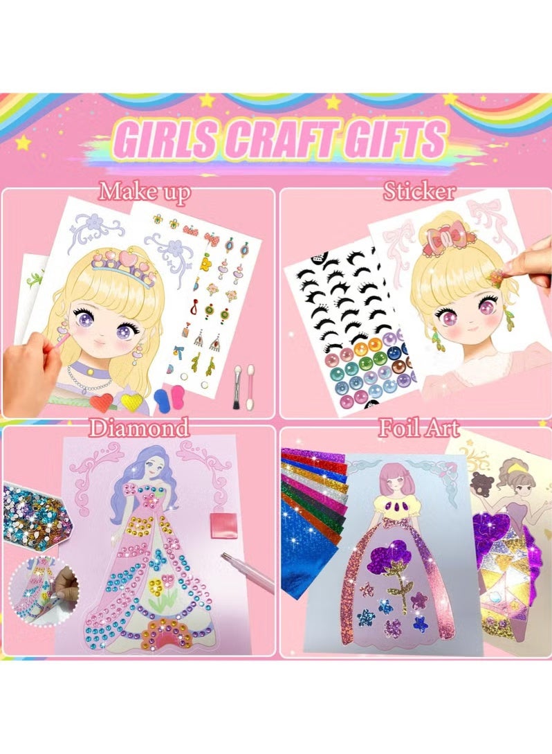 أورافلي مجموعة 4 في 1 من الورق لتزيين الملابس بنفسك، لعبة ملصقات للأطفال، مكياج ورقي، رسم ماسي للأميرة، ملصقات ممتعة من رقائق معدنية، هدية للفتيات من سن 3 و4 و5 و6 و7 و8 و9 سنوات فما فوق (وردي) - Image 5