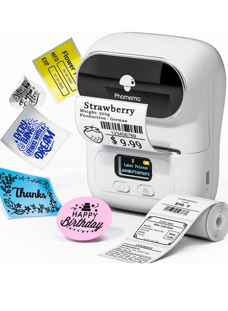 phomemo آلة طباعة الملصقات M110 بعرض طباعة 50 مم، طابعة ملصقات حرارية بلوتوث محمولة، طابعة باركود للملابس، المجوهرات، البيع بالتجزئة، البريد، متوافقة مع نظام أندرويد و iOS (أبيض) - Image 1