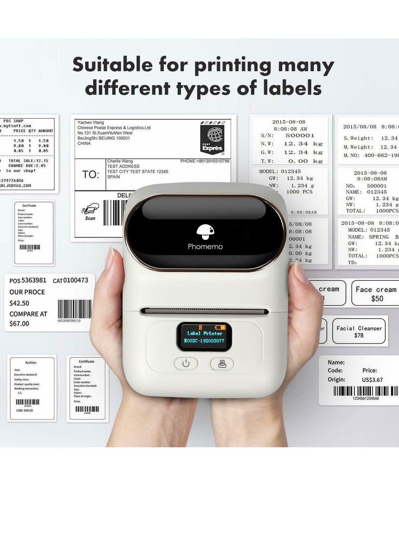 phomemo آلة طباعة الملصقات M110 بعرض طباعة 50 مم، طابعة ملصقات حرارية بلوتوث محمولة، طابعة باركود للملابس، المجوهرات، البيع بالتجزئة، البريد، متوافقة مع نظام أندرويد و iOS (أبيض) - Image 4