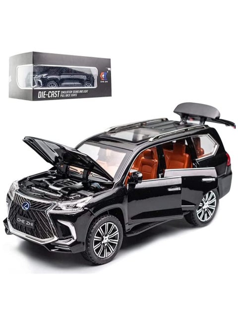 1:24 Lexus 570 Off-Road in Luxury SUV Diecast Model Car, Zinc Alloy Pull Back Toy Car with Sound and Light