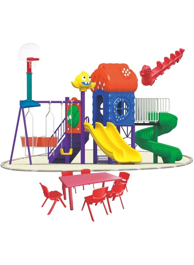 Rainbow Toys RBW TOYS Outdoor Games for Kids, Offer included Swings, Slides and Climbers Play-Ground Toys Area Size 700x380x310cm. MODEL : RW-12020A. - Image 1