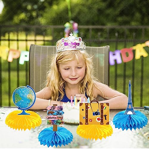 HOMICO 9PCS Travel Themed Party Decorations Honeycomb Centerpieces Adventure Party Decorations Around the World Decorations Travel Table Toppers for Baby Shower Retirement Birthday Party - Image 5