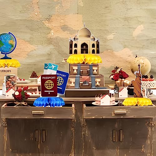 HOMICO 9PCS Travel Themed Party Decorations Honeycomb Centerpieces Adventure Party Decorations Around the World Decorations Travel Table Toppers for Baby Shower Retirement Birthday Party - Image 3