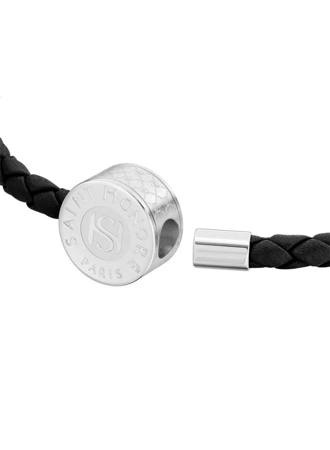 Saint Honore Paris Coin Black Braided Leather Bracelet for Men