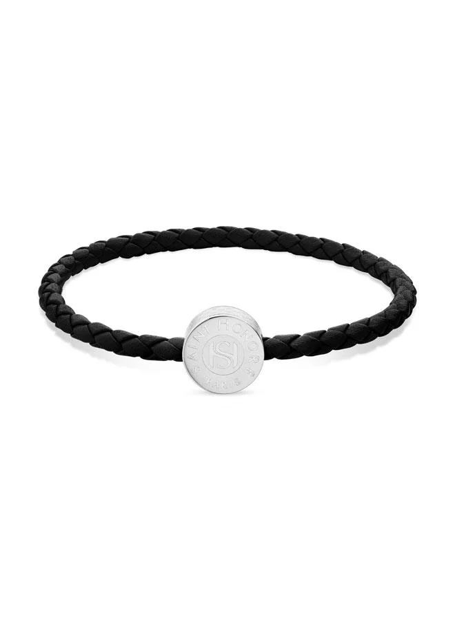 Saint Honore Paris Coin Black Braided Leather Bracelet for Men