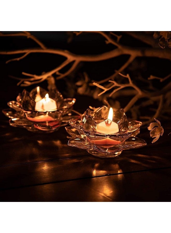 Farielyn-X Farielyn-X Premium Glass Lotus Flower Tea Light Candle Holder Exquisite Crystal Diya for Diwali | Perfect and Creative Decoration in Dipawali Christmas Eid Wedding Party | Best Gift Set of (Set of 1)  - Image 3