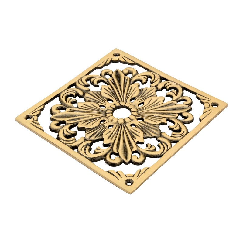 DEVDECOR , Antique Brass Floral Door Plate – 6 x 6” Ornate Openwork Decorative Hardware for Doors, Walls, or Cabinets - Image 4