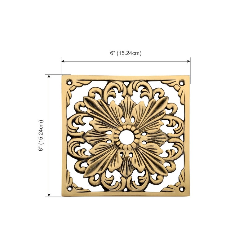 DEVDECOR , Antique Brass Floral Door Plate – 6 x 6” Ornate Openwork Decorative Hardware for Doors, Walls, or Cabinets - Image 5