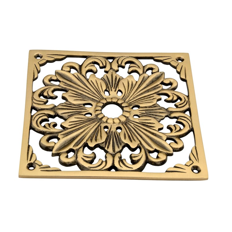 DEVDECOR , Antique Brass Floral Door Plate – 6 x 6” Ornate Openwork Decorative Hardware for Doors, Walls, or Cabinets - Image 3