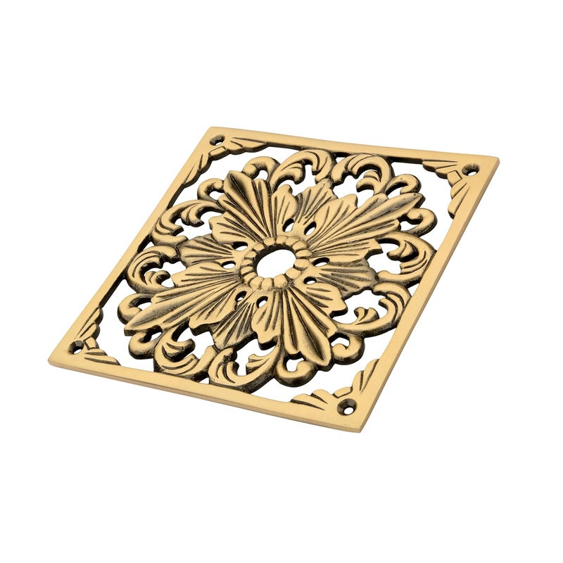 DEVDECOR , Antique Brass Floral Door Plate – 6 x 6” Ornate Openwork Decorative Hardware for Doors, Walls, or Cabinets - Image 2