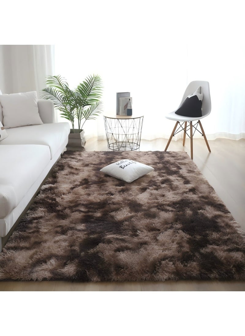 Beauenty Super Soft Rugs Fluffy Carpets Tie-Dye Rugs for Living Room Bedroom Girls Kids Room Nursery Home Decor Non-Slip Machine Washable Carpet-80*160cm-Coffee Brown  - Image 1