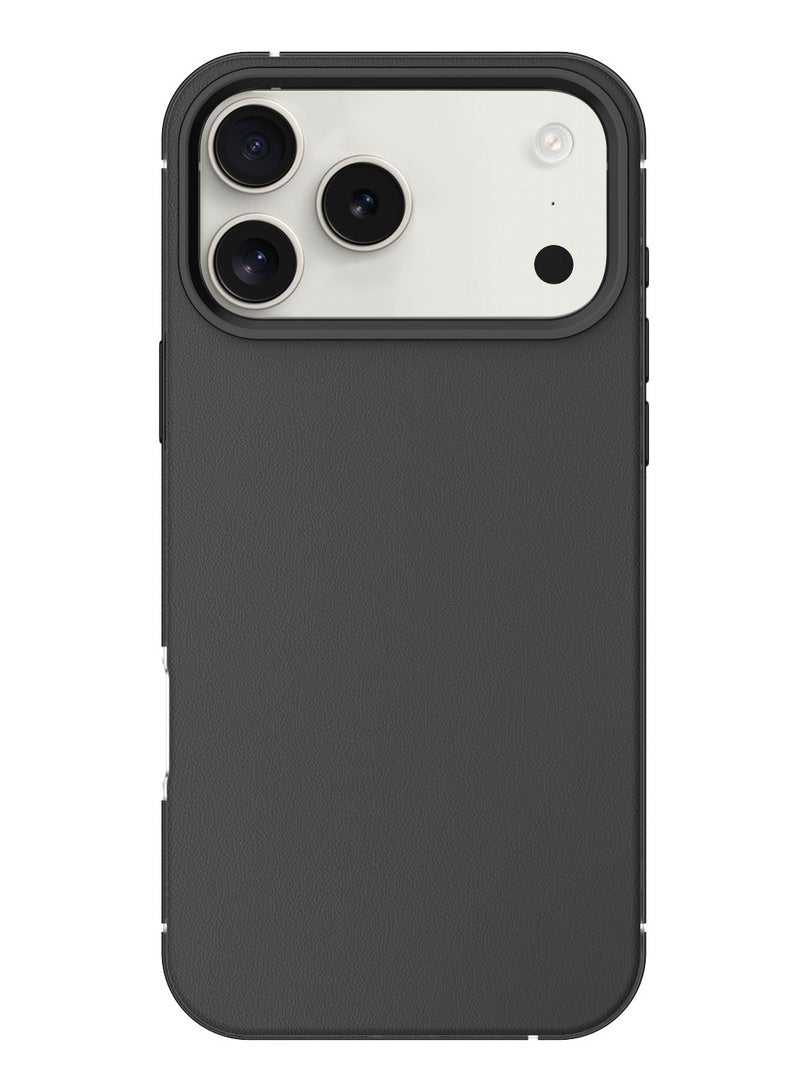 LEVELO iPhone 17 Pro Mia MagSafe Case with Matte Silicone Texture & Shock-Resistant Bumper / Anti-Fingerprint & Non-Slip Texture / Aluminum Alloy Frame for Camera & Edges / Frosted Clear Design - Phantom Black - Image 1