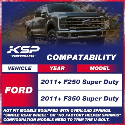 KSP PERFORMANCE مجموعة رفع خلفية KSP 2" لفورد F250 F350، كتلة رفع خلفية 2 بوصة لفورد F250 F350 سوبر ديوتي 2011+، 2 قطعة كتلة رفع مع 4 قطع من مسامير U طويلة للينابيع المربعة لفورد بيك أب 2WD 2X2 4WD 4X4 - Image 2
