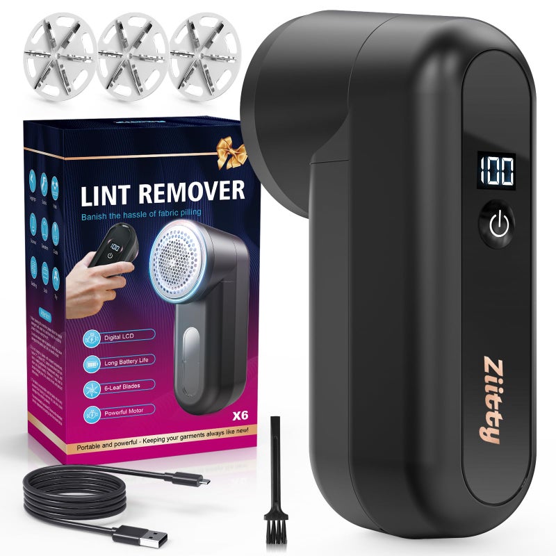 Fabric Shaver, Ziitty Lint Remover for Clothes, Type-C Rechargeable Lint Shaver with LCD Display & 6-Blade, Sweater Shavers to Remove Pilling，Fuzz Remover Fabric Shaver for Clothing and Furniture - Image 1
