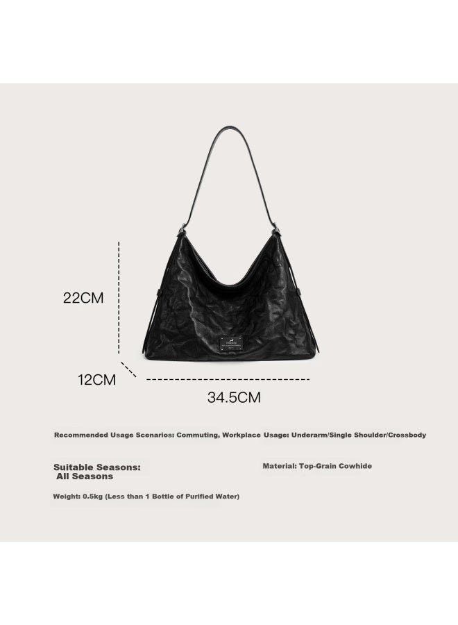 MOOD Miaodi First Layer Cowhide Large Capacity Underarm Hobo Bag Relaxed Crossbody Commuter Tote Birthday Gift For Girlfriend - Image 1