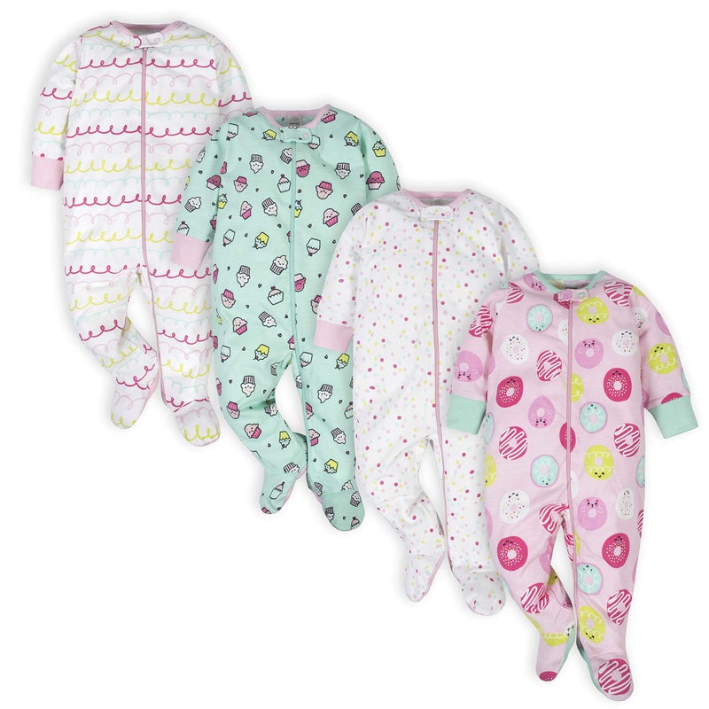 Onesies Brand Onesies Brand Baby Girls 4Pack Sleep N Play Footies Multi Pack Pink Sweet Treat 03 Months 