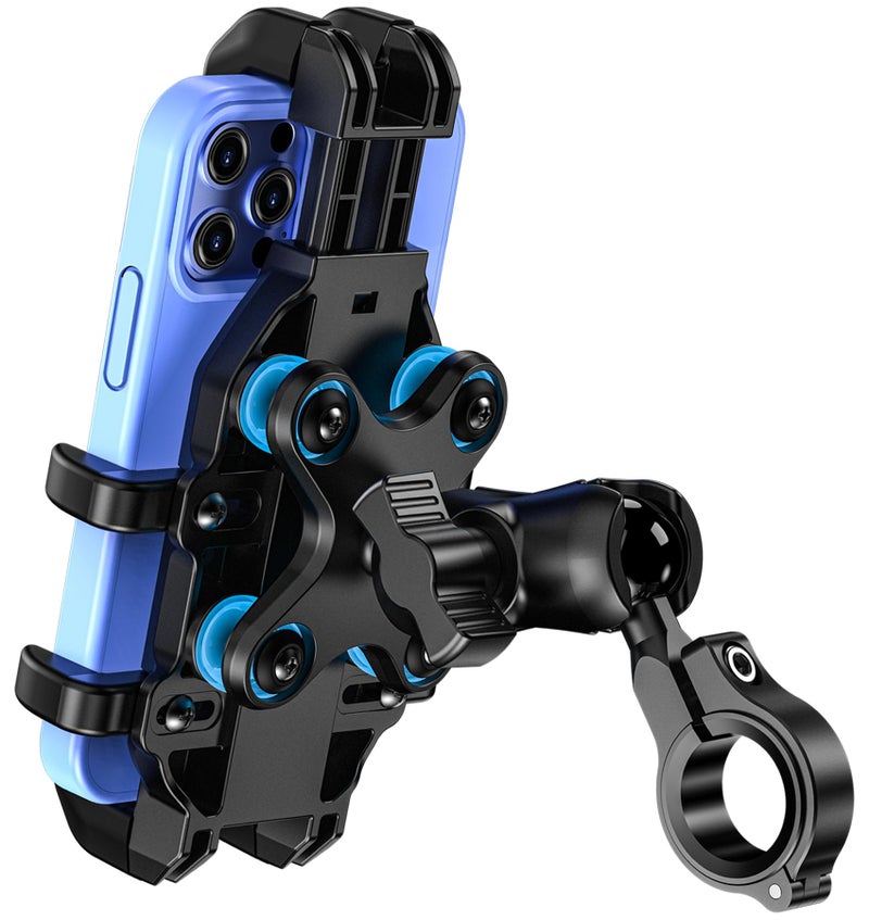 VAZESWIN Motorcycle Phone Mount with Vibration Dampener, Anti-Shake Bike Phone Holder with Aluminum Alloy Handlebar Clamp, One-Handed Operation Motorcycle Cellphone Mount Fit for 5.4"-7.2" Smartphone - Image 1