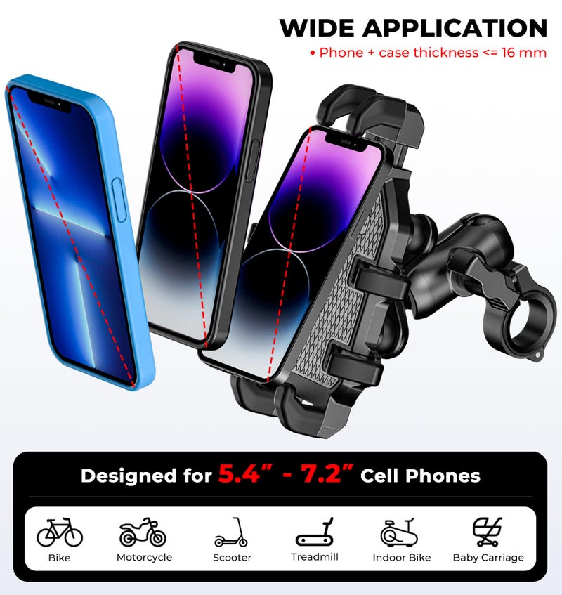 VAZESWIN Motorcycle Phone Mount with Vibration Dampener, Anti-Shake Bike Phone Holder with Aluminum Alloy Handlebar Clamp, One-Handed Operation Motorcycle Cellphone Mount Fit for 5.4"-7.2" Smartphone - Image 5