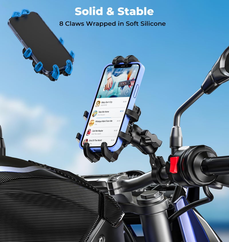 VAZESWIN Motorcycle Phone Mount with Vibration Dampener, Anti-Shake Bike Phone Holder with Aluminum Alloy Handlebar Clamp, One-Handed Operation Motorcycle Cellphone Mount Fit for 5.4"-7.2" Smartphone - Image 3