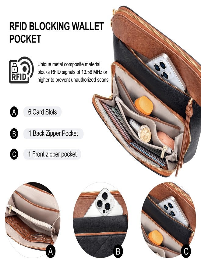 nuoku Crossbody Bag for Women,Small Lightweight Medium Shoulder Handbags Soft Leather Women's Crossbody Pursewith Tassel (Black Brown-A) - Image 4