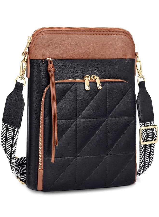 nuoku Crossbody Bag for Women,Small Lightweight Medium Shoulder Handbags Soft Leather Women's Crossbody Pursewith Tassel (Black Brown-A) - Image 1
